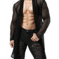 JOGAL Men's Mesh Fishnet Fitted Muscle Cardigan Large WG05 Black