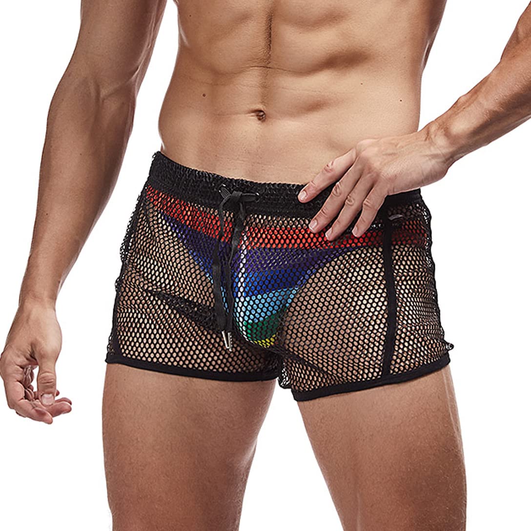FIROTTII Mens Mesh Shorts Sexy Boxers See Through Boxers for Men Black