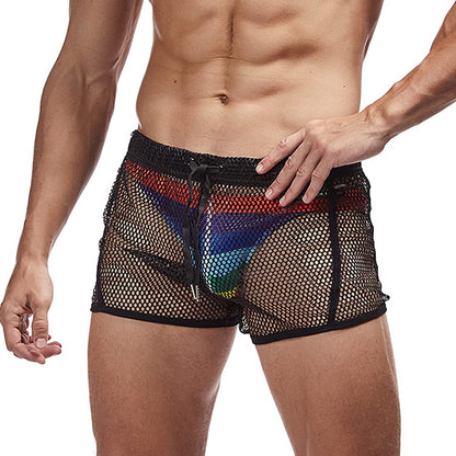FIROTTII Mens Mesh Shorts Sexy Boxers See Through Boxers for Men Black