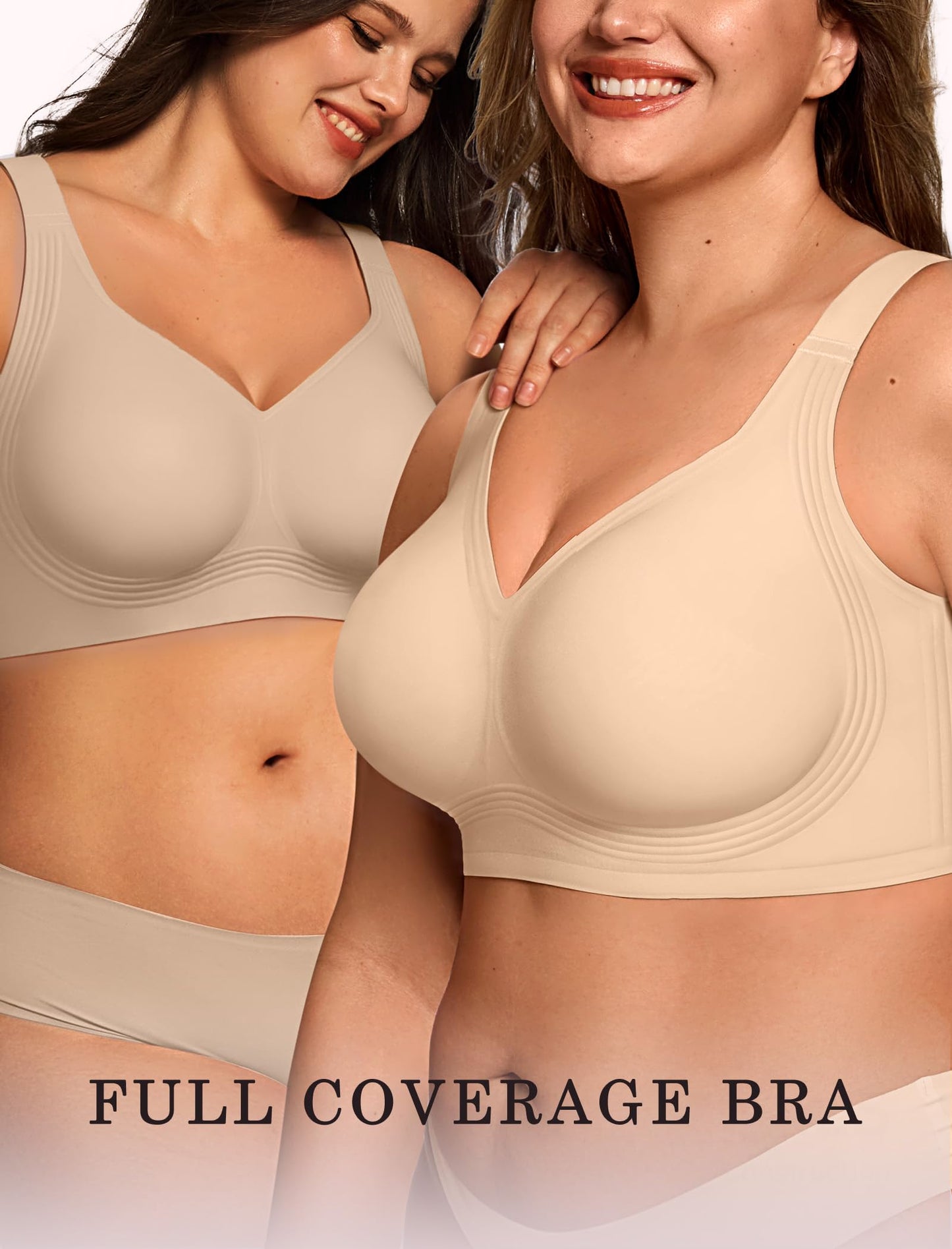 OEAK Womens Wireless Jelly Bra Plus Size Supportive Seamless Bras Full Coverage Push Up Comfortable No Underwire Tshirt Bras Creamy Beige+Leopard Coffee XL