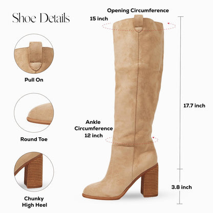 Knee High Boots For Women Suede Fall Tall Slouch Boot Chunky Heel