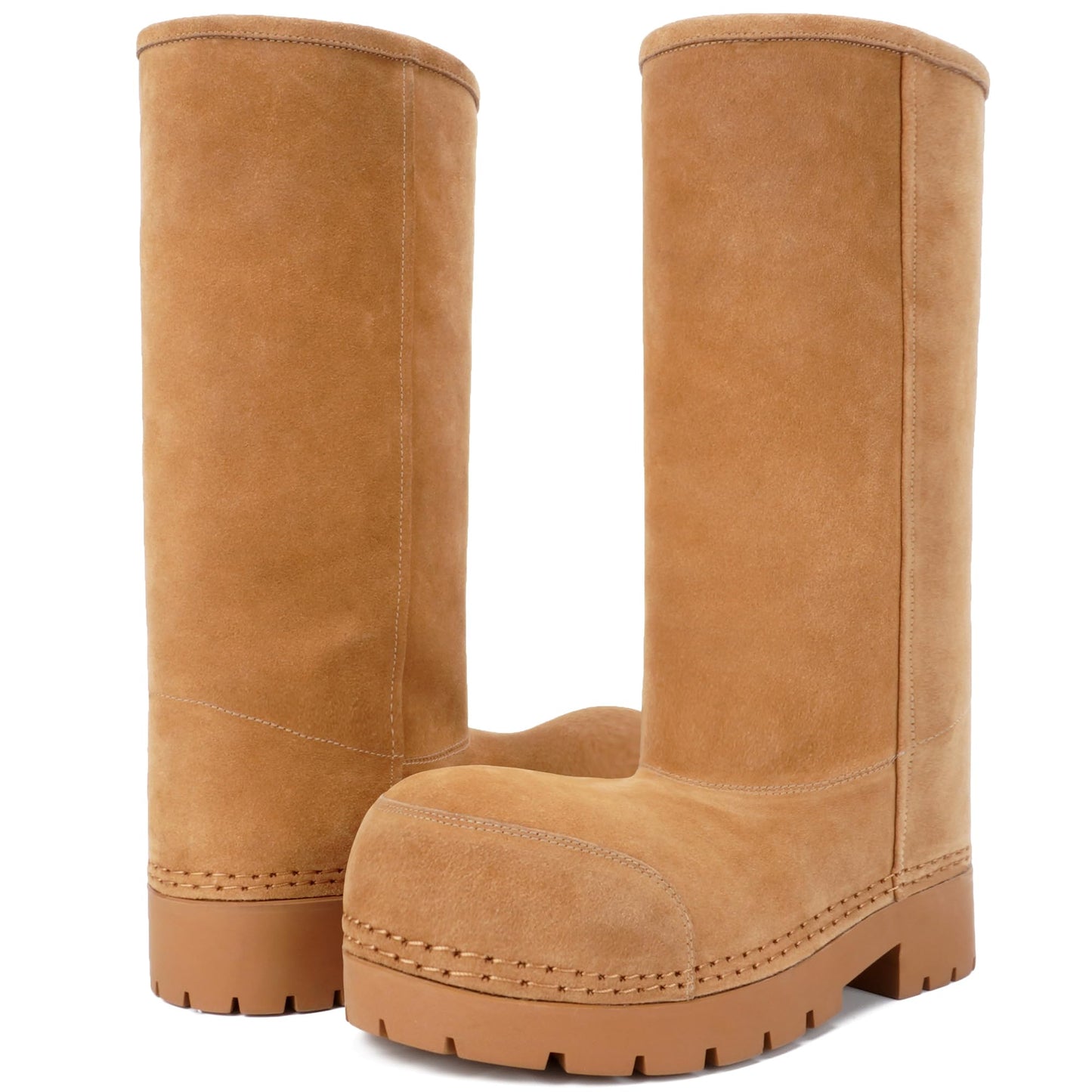 LACIKOSZ Faux Suede Platform Fuzzy Snow Boots Round Toe Hippy Winter Boots Slip On Knee High Chunky Heel Fur Tall Boots for Women