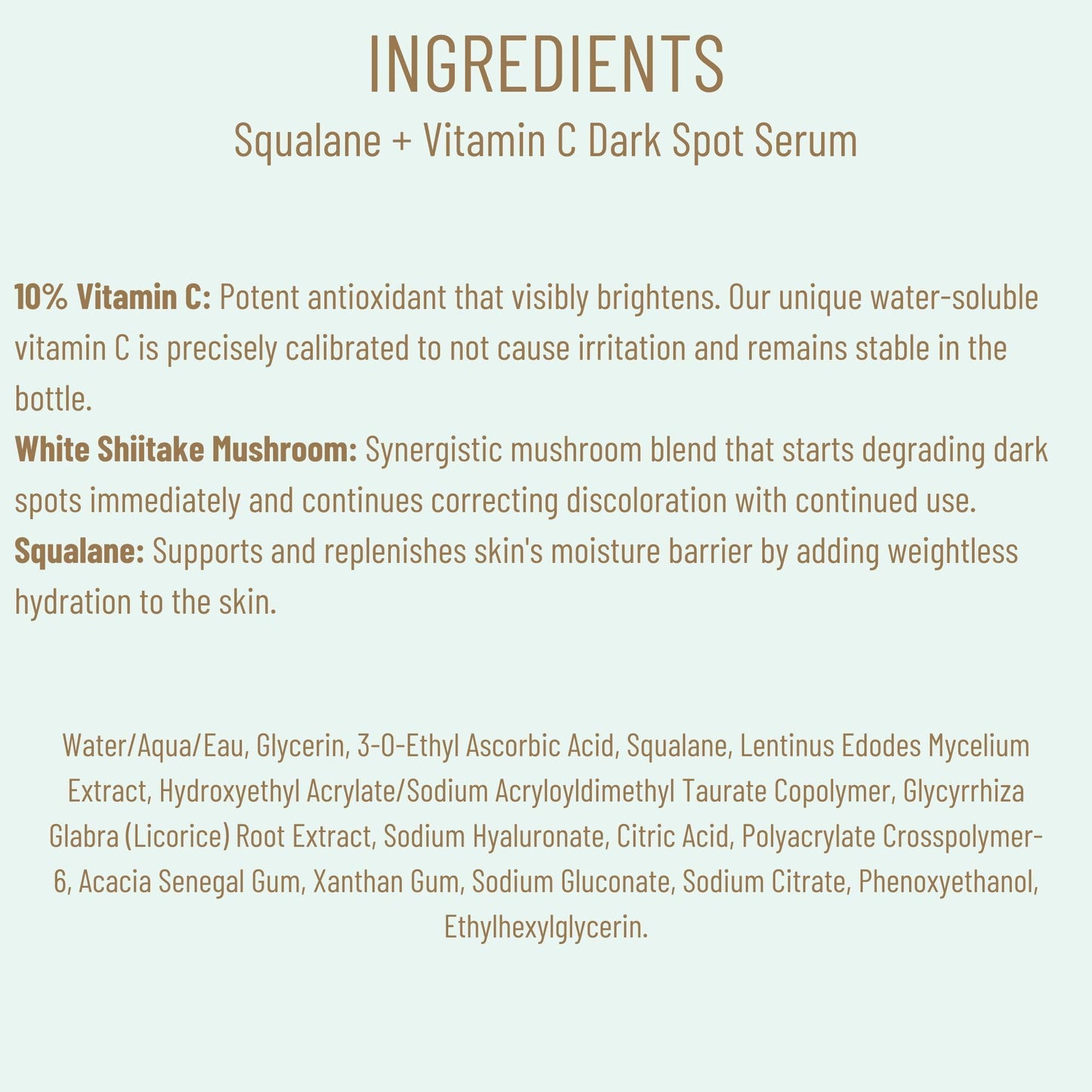 Biossance Squalane + Vitamin C Dark Spot Face Serum – 10% Vitamin C Serum & White Shiitake – Hydrating, Fragrance-Free, Non-Irritating, for Daily Use for All Skin Types, 1.01 Fl Oz