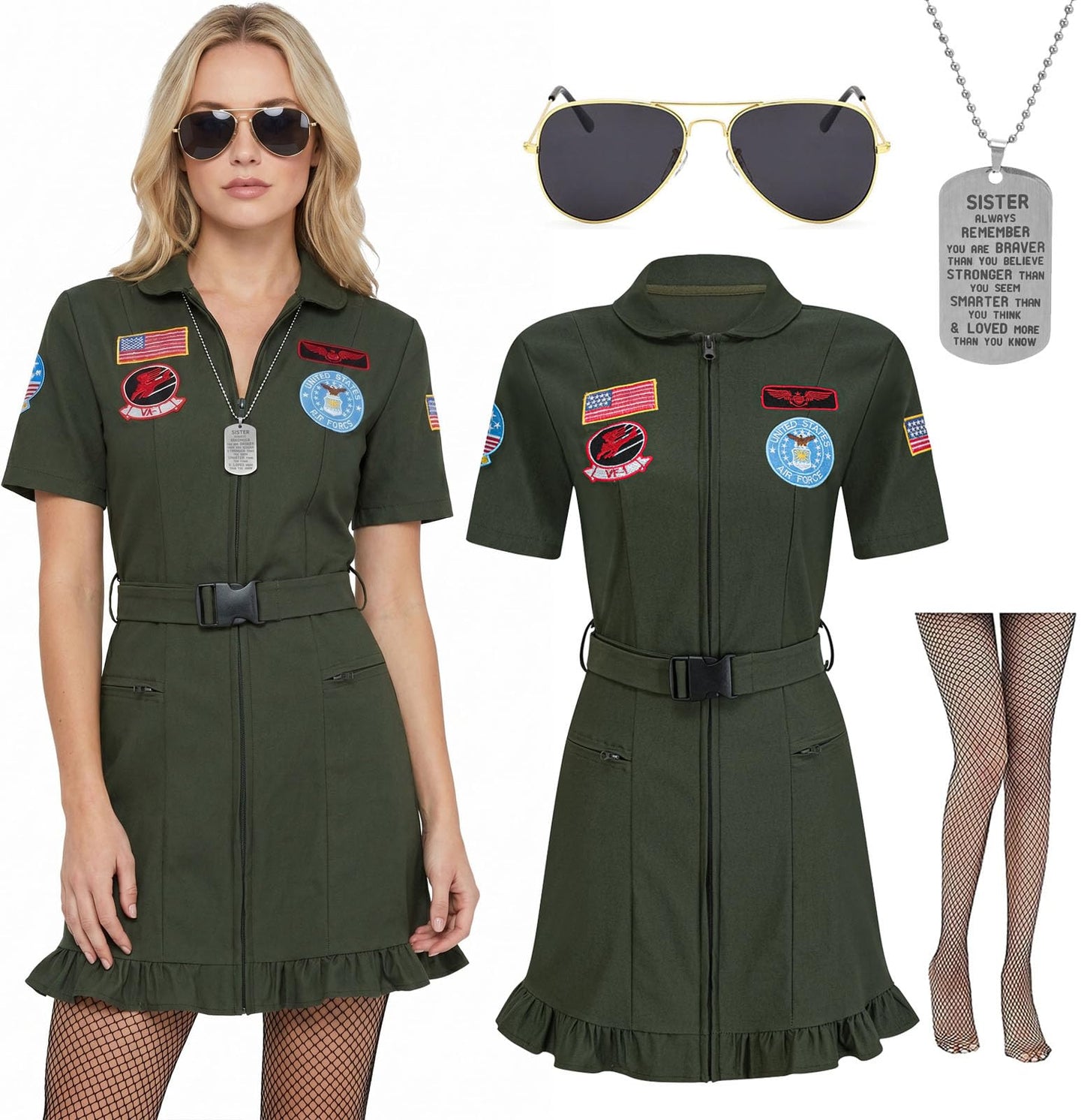 Halloween Costumes for Adult 2025 Pilot Flight Costume Dress for Women,M