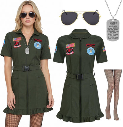 Halloween Costumes for Adult 2025 Pilot Flight Costume Dress for Women,M