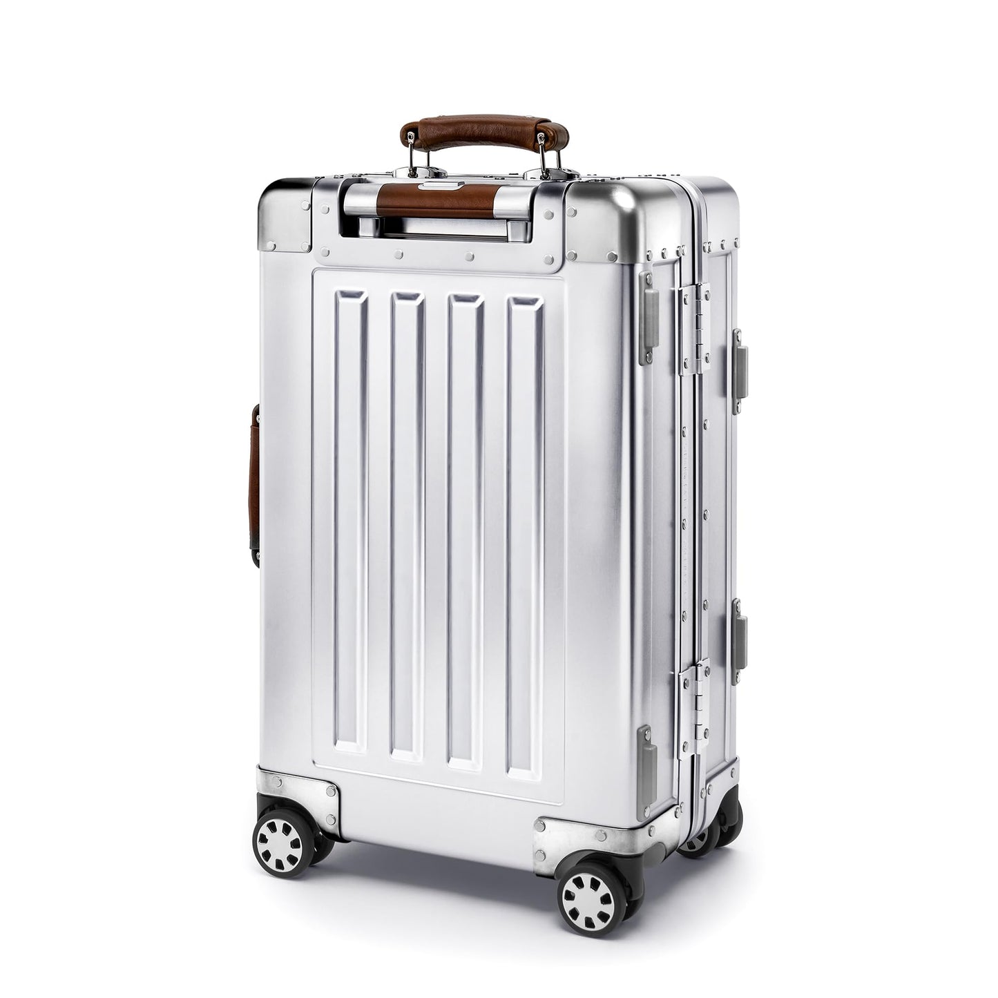 Sterling Pacific 40L Cabin Travel Case – Full Aluminum Four Wheel Carry On Luggage, Italian Leather Handles