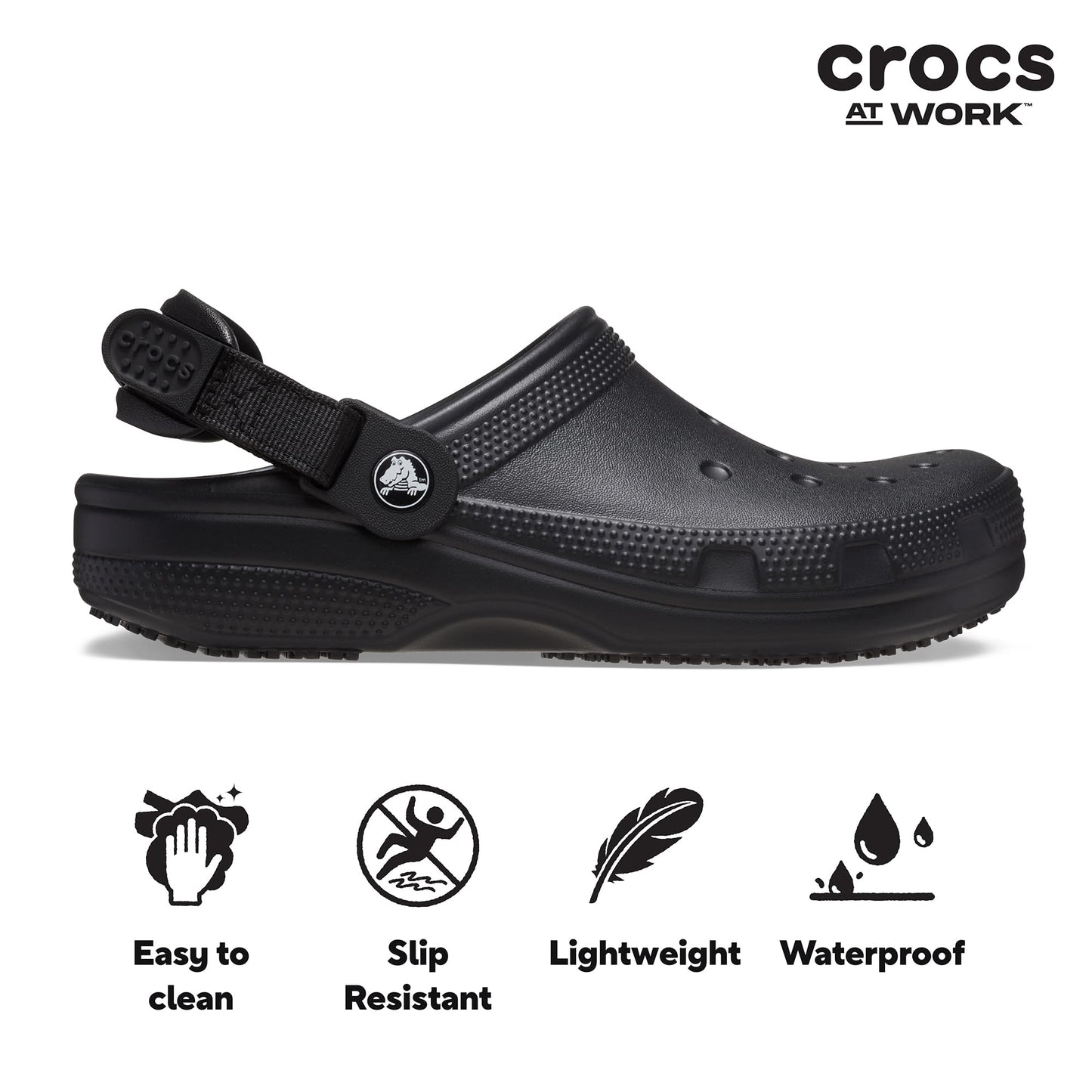 Crocs Unisex-Adult Classic Work Clogs | Enclosed Toe | Slip Resistant | All Day Comfort, Black, 5 Women/3 Men
