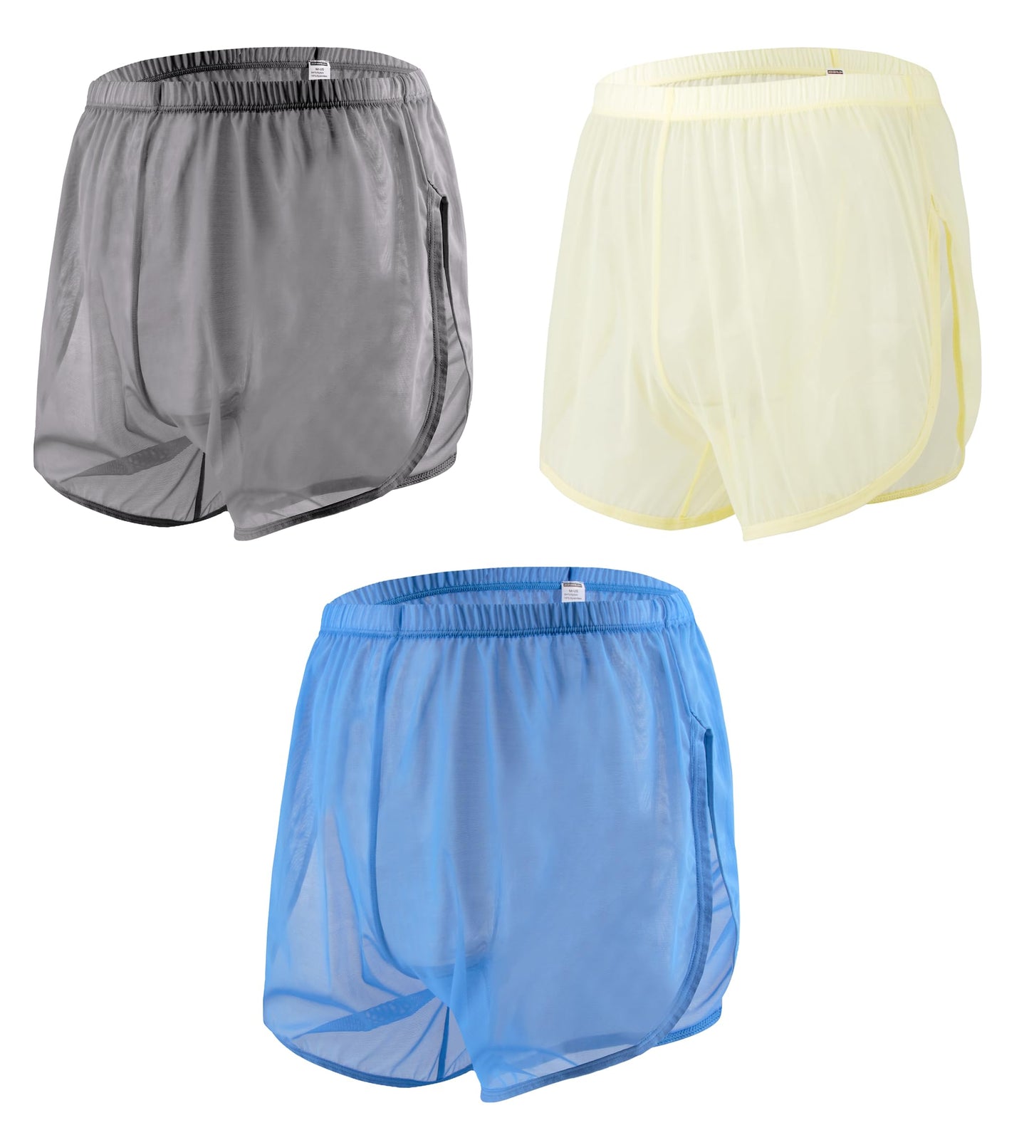 MUEBAIRES Men's Transparent Boxer Briefs Shorts Loose Split Side Mesh See Through Sexy Underwear 3XL 3 Pack