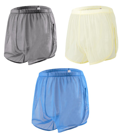 MUEBAIRES Men's Transparent Boxer Briefs Shorts Loose Split Side Mesh See Through Sexy Underwear 3XL 3 Pack