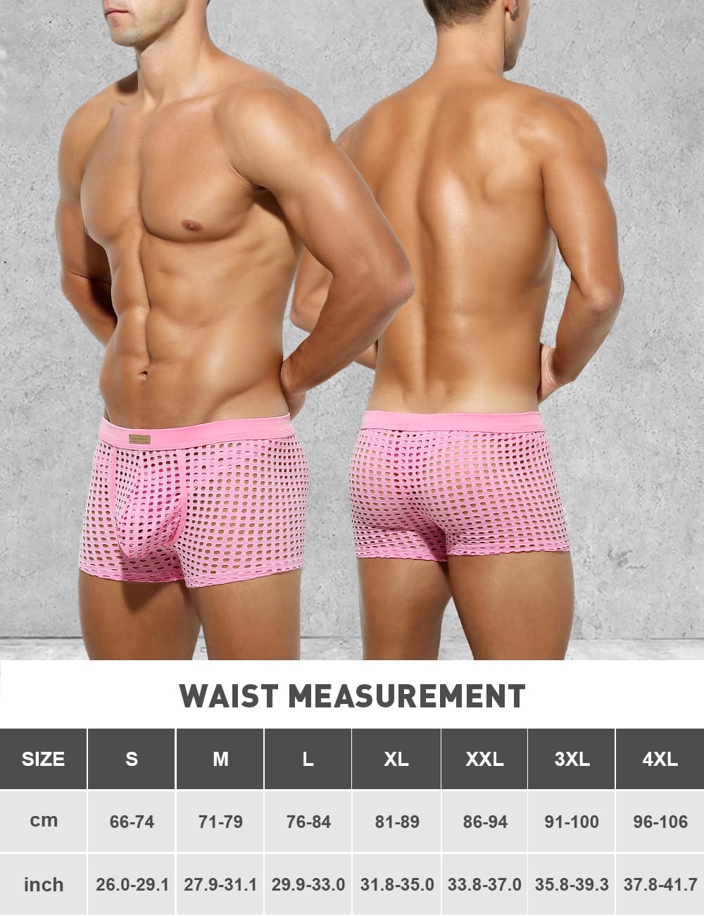 Arjen Kroos Men's Sexy Underwear Breathable Mesh Boxer Briefs Trunks,PINK-AK2060,XX-Large