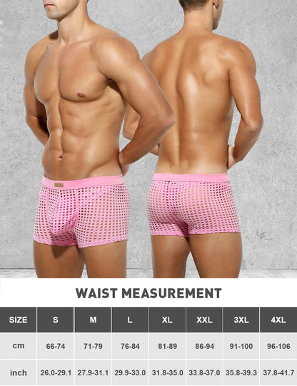 Arjen Kroos Men's Sexy Underwear Breathable Mesh Boxer Briefs Trunks,PINK-AK2060,XX-Large