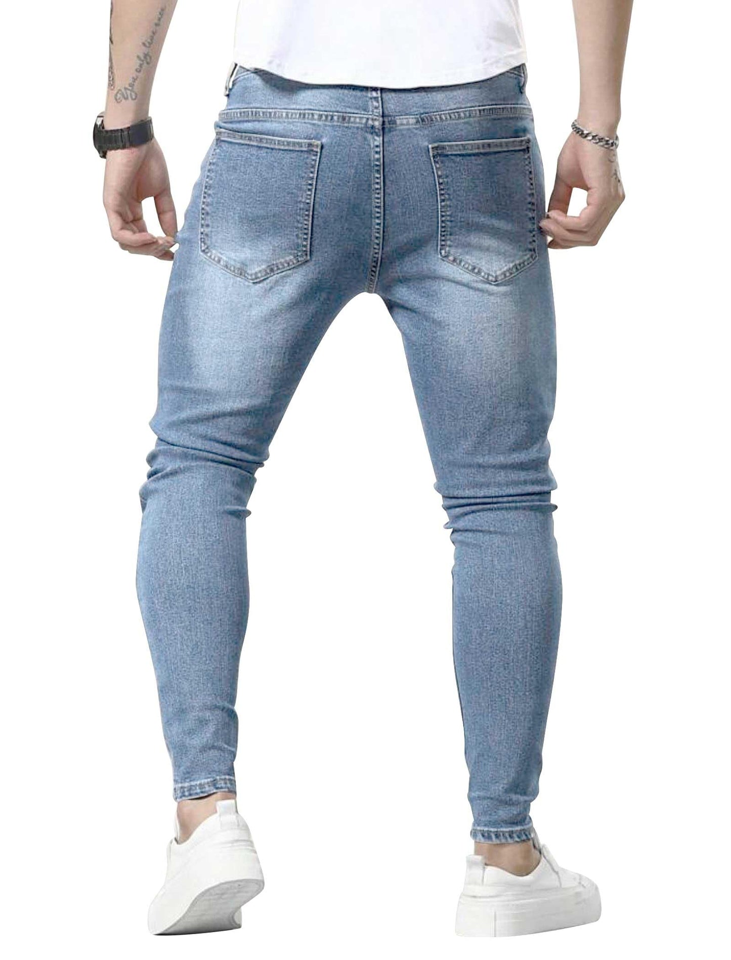 HUNGSON Skinny Jeans for Men Stretch Slim Fit Ripped Distressed(LBlue,40)