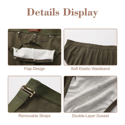 BSZN Men's Sexy Briefs, Army Green Detachable Leg Strap Sexy Men Underwear, Mid High Rise Front Snap Open Pouch Vintage Metal Role Play Sexy Lingerie from L-Night Authority Badge Collection