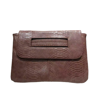 Women's Fashion Snake-Print Vegan Leather Clutch Handbag High-Capacity Vintage Evening Purse Messenger Shoulder Bag,Brown