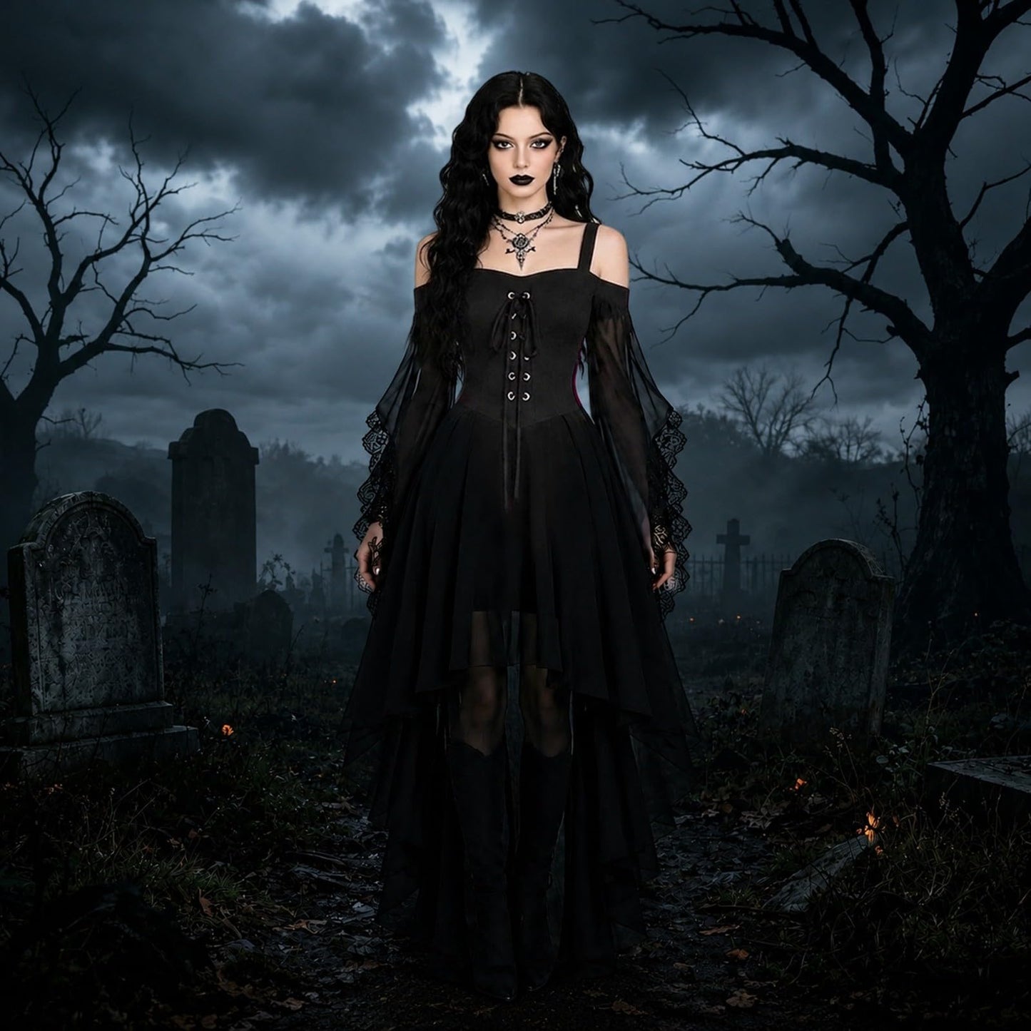 LVOFTJU Witch Costume,Witch Dress Women 2026 Halloween Costumes Woman Adults Medieval Vampire Butterfly Sleeve Mesh Gothic Holiday Cosplay Outfits,Black,S