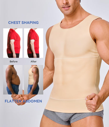Eleady Mens Slimming Body Shaper Vest Compression Shirt Abs Abdomen Shapewear Workout Tank Top Undershirt (Large, Beige Tops)