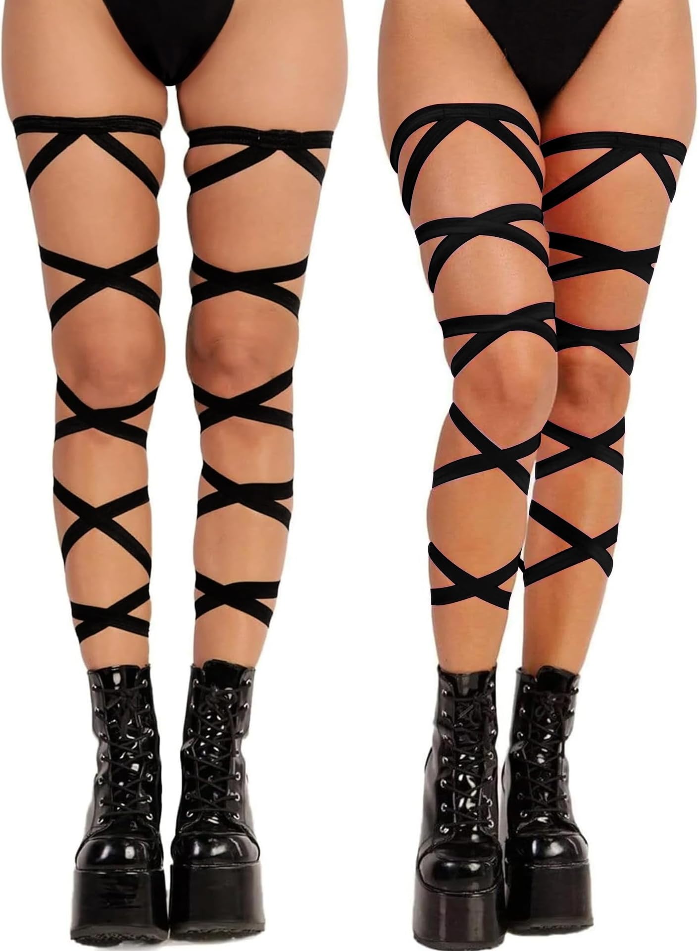 Rave Leg Wrap for Women - Music Festival Cosplay Costume Outfits Non-Slip Elastic Strap Halloween Party Accessories(2PackB,O,1330a)