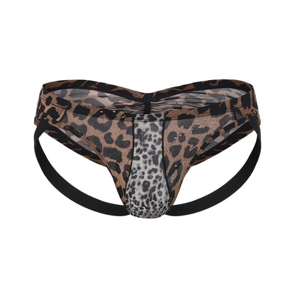 BSZN Men's Rhinestone Leopard Jockstrap, Classic Brown