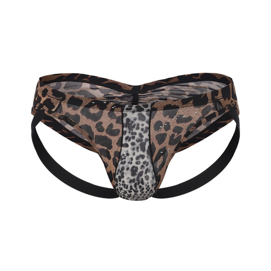 BSZN Men's Rhinestone Leopard Jockstrap, Classic Brown