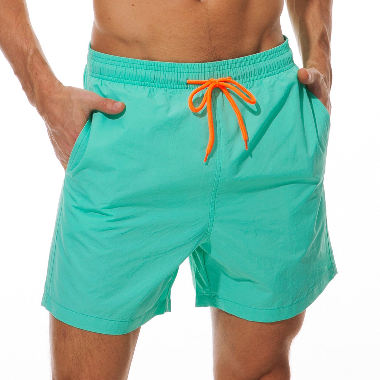 SILKWORLD Men's Swimming Surf Beach Shorts Mesh Liner(US L, Green)