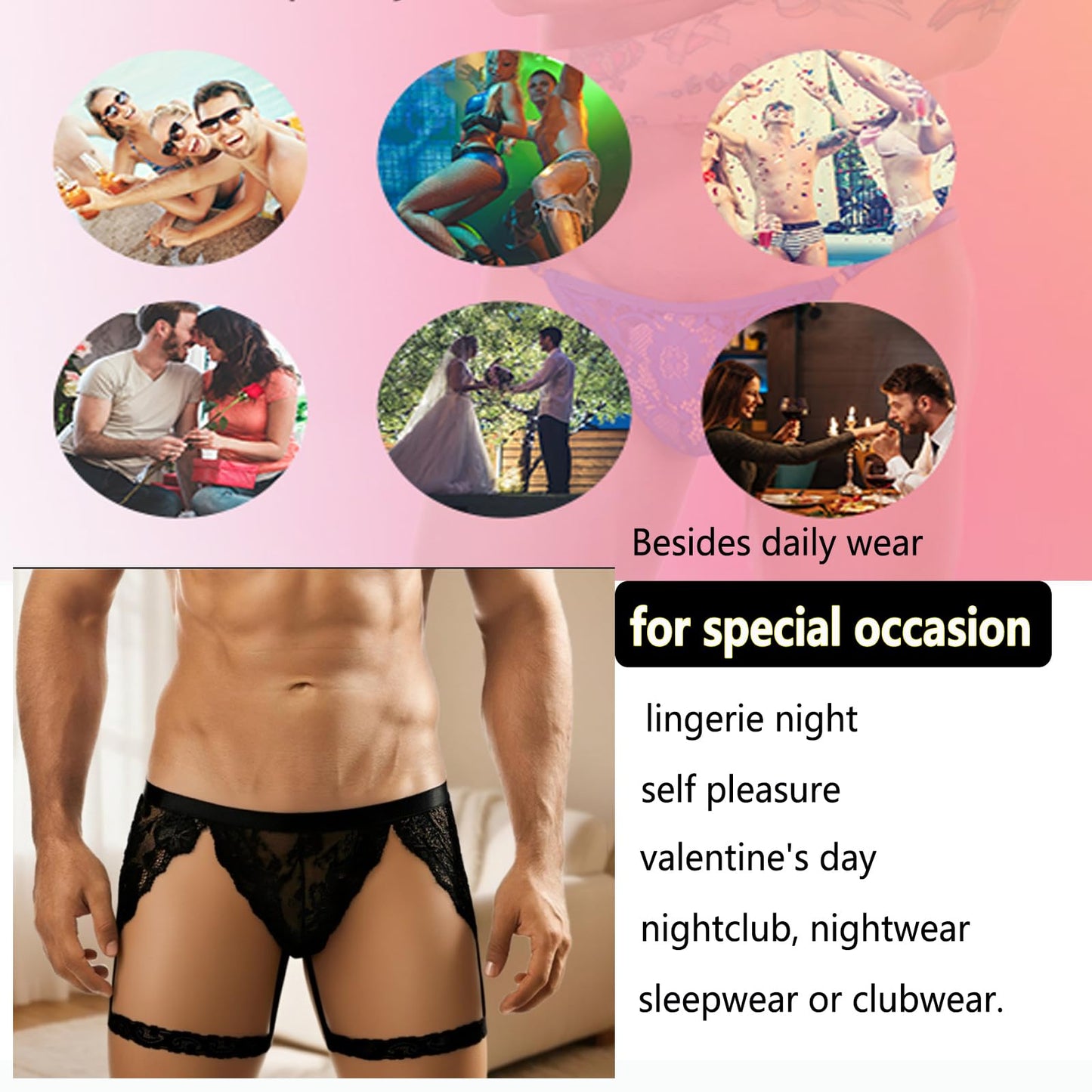 Men's Lace Underwear Sheer Pouch Garter Panties Crossdressing Sexy Gay Lingerie Sissy Underpants
