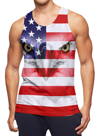 Stars and Stripes - Mens American Flag Tank Tops Patriotic Sleeveless Shirt 4th of July Stripe and Stars Animals Eagle Summer Cool USA Tee Workout Athletic Training Sports Undershirts
