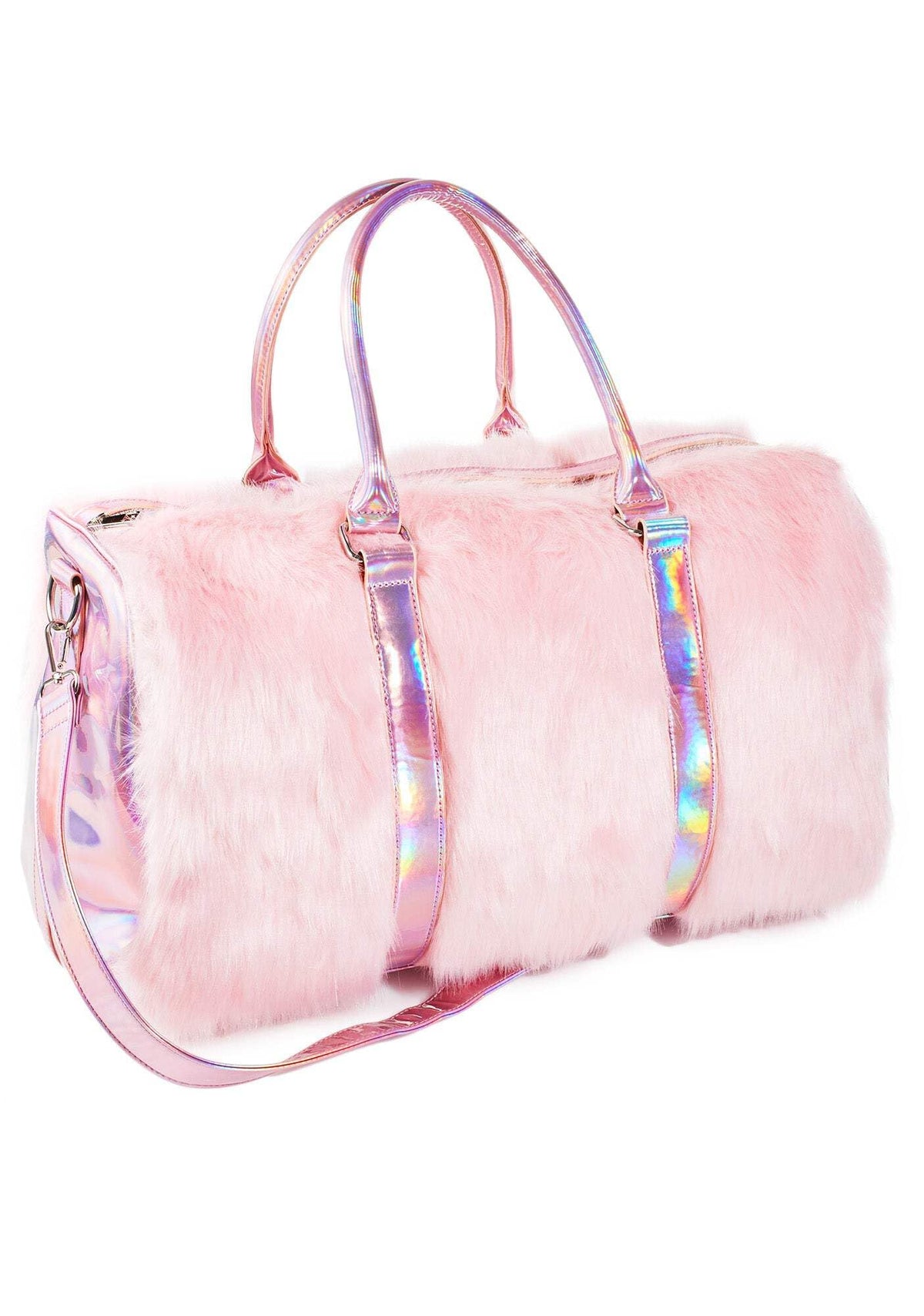 Dolls Kill Shagadelic Weekender by Sugar Thrillz - Pink Faux Fur Bag With Adjustable Straps, Perfect for Travel