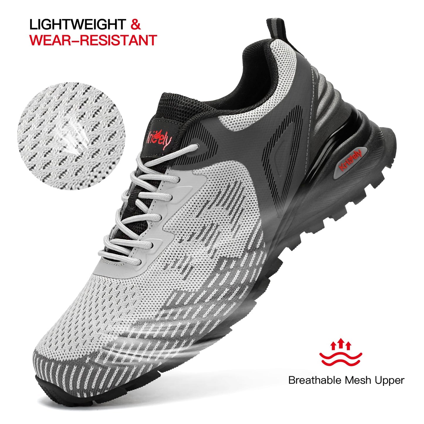 Kricely Men's Trail Running Shoes Non Slip Hiking Trekking Shoes Cross Training Tennis Shoes Breathable Fashion Sneakers Lightweight Workout Footwear Outdoor Gym Jogging Light Grey Size 10