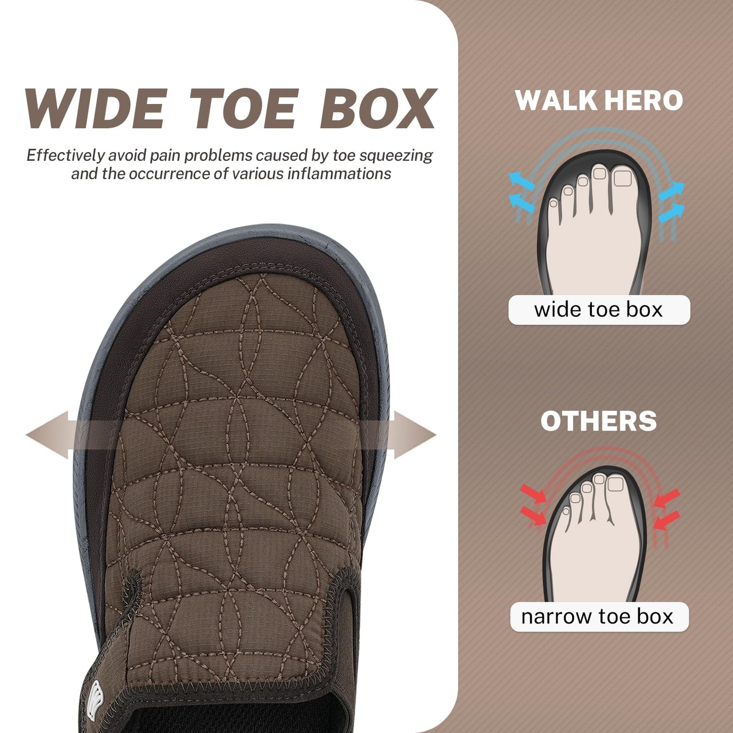 Slip On Shoes for Men, Orthopedic Men's Slippers for Plantar Fasciitis, Lightweight Wide Toes Box House Shoes Clogs with Arch Support for Pain Relief (Brown, 10.5)