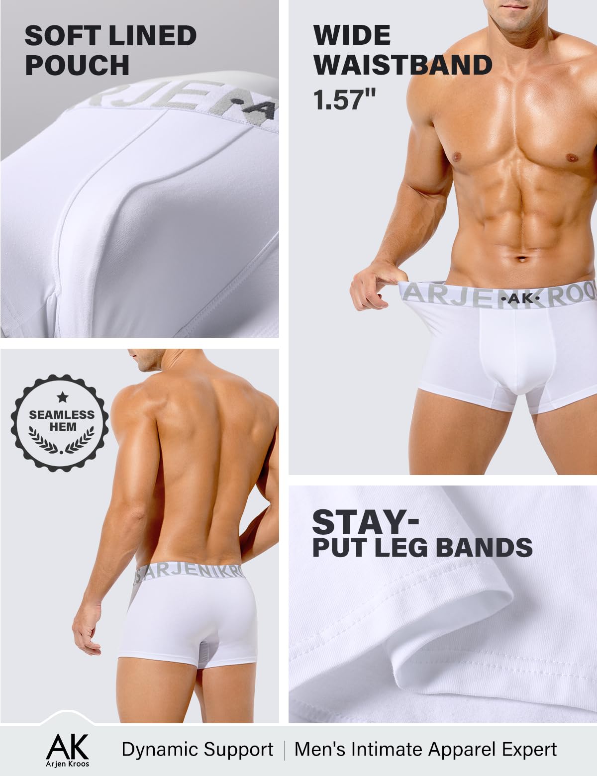 Arjen Kroos Breathable Cotton Underwear for Men 4 Pack Moisture Wicking Anti-Roll Trunks Underpants with Plush Waistband
