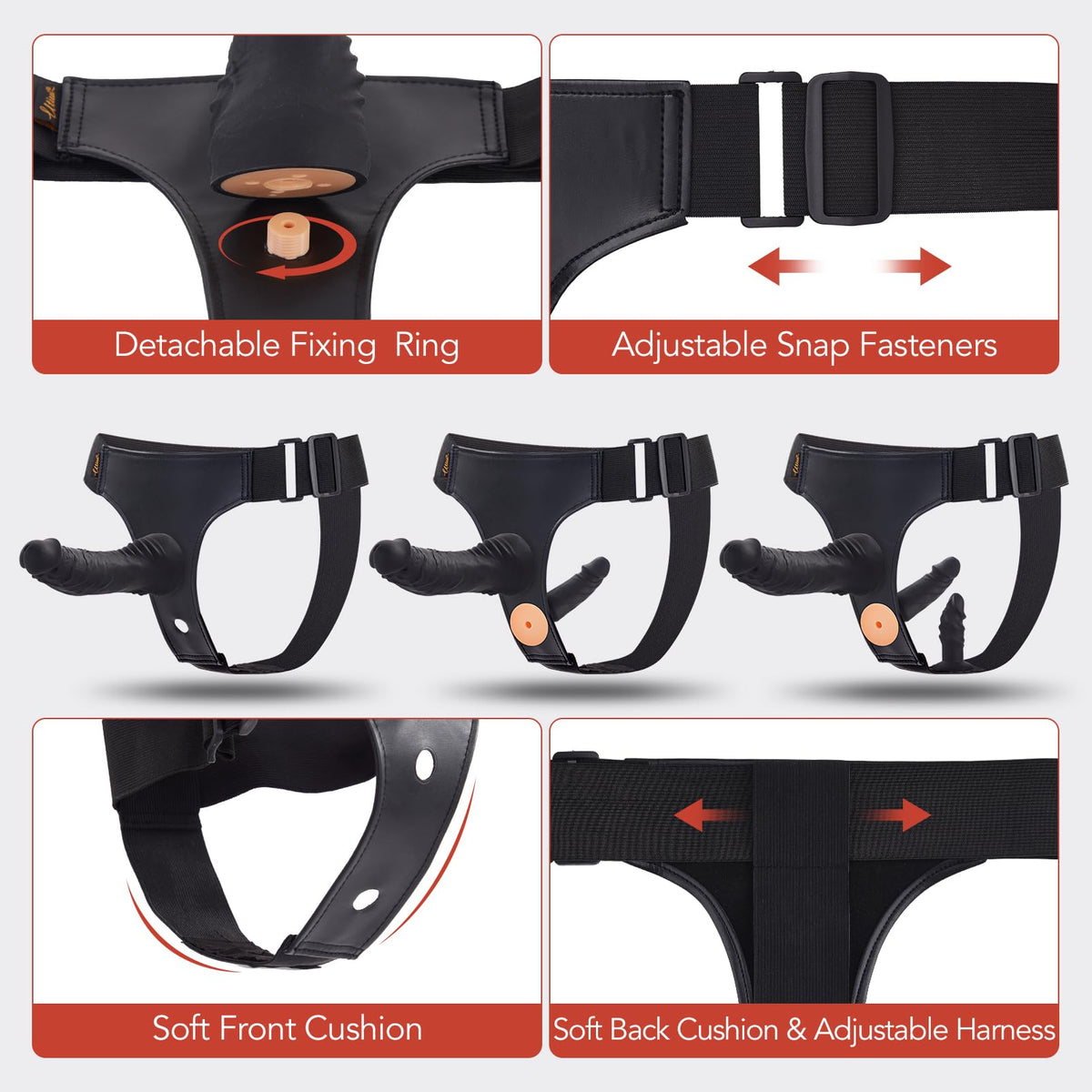 Strap On Dildo Set Adjustable Harness with 3 Silicone Dildos