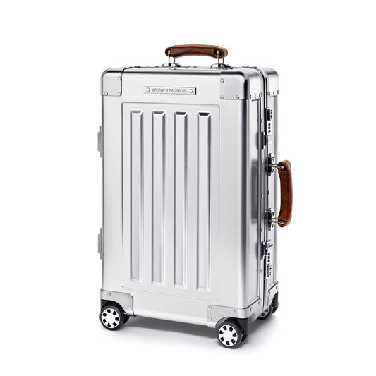Sterling Pacific 40L Cabin Travel Case – Full Aluminum Four Wheel Carry On Luggage, Italian Leather Handles