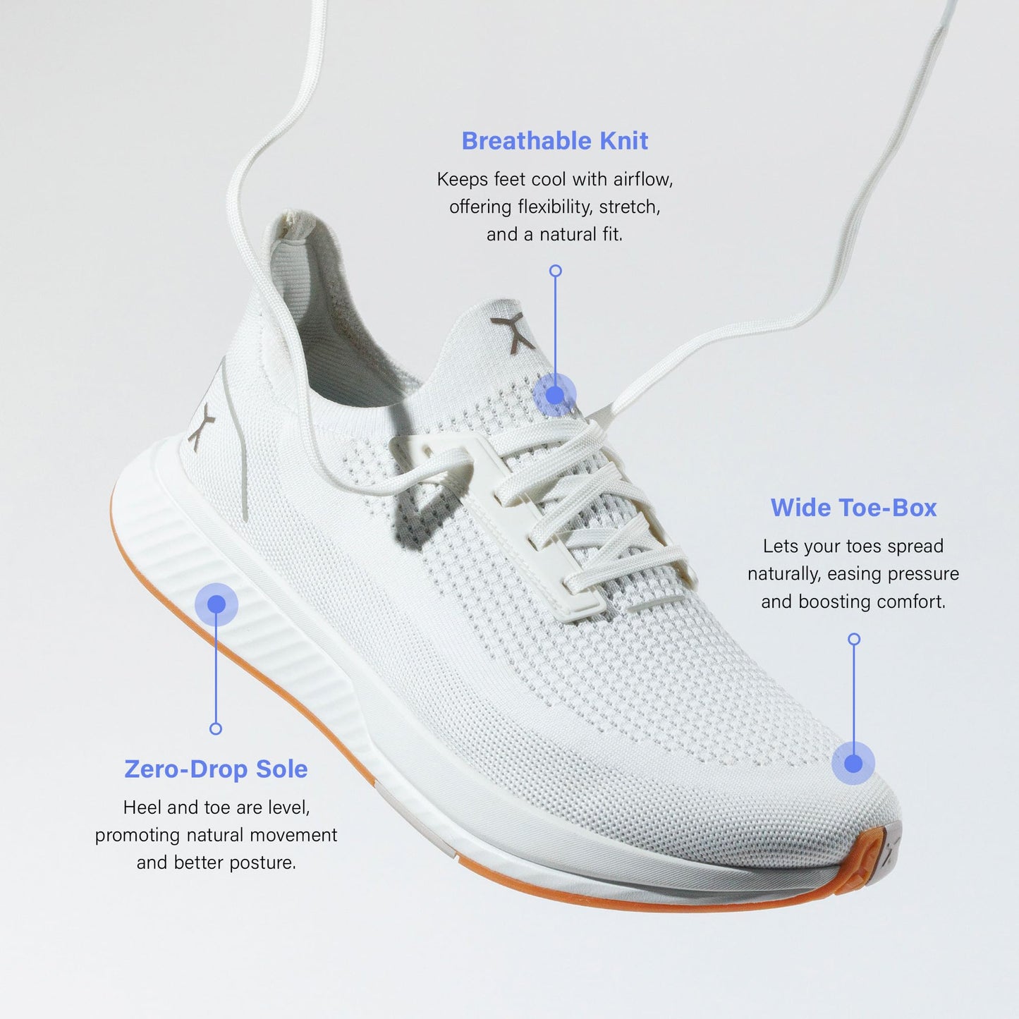 FLUX FOOTWEAR Men’s and Women’s Adapt Runner Wide Toe-Box Natural Movement Shoes with Breathable Knit Upper & UltraFlex Midsole Lightweight Shoes for Running, Walking & Everyday Wear - White/Gum