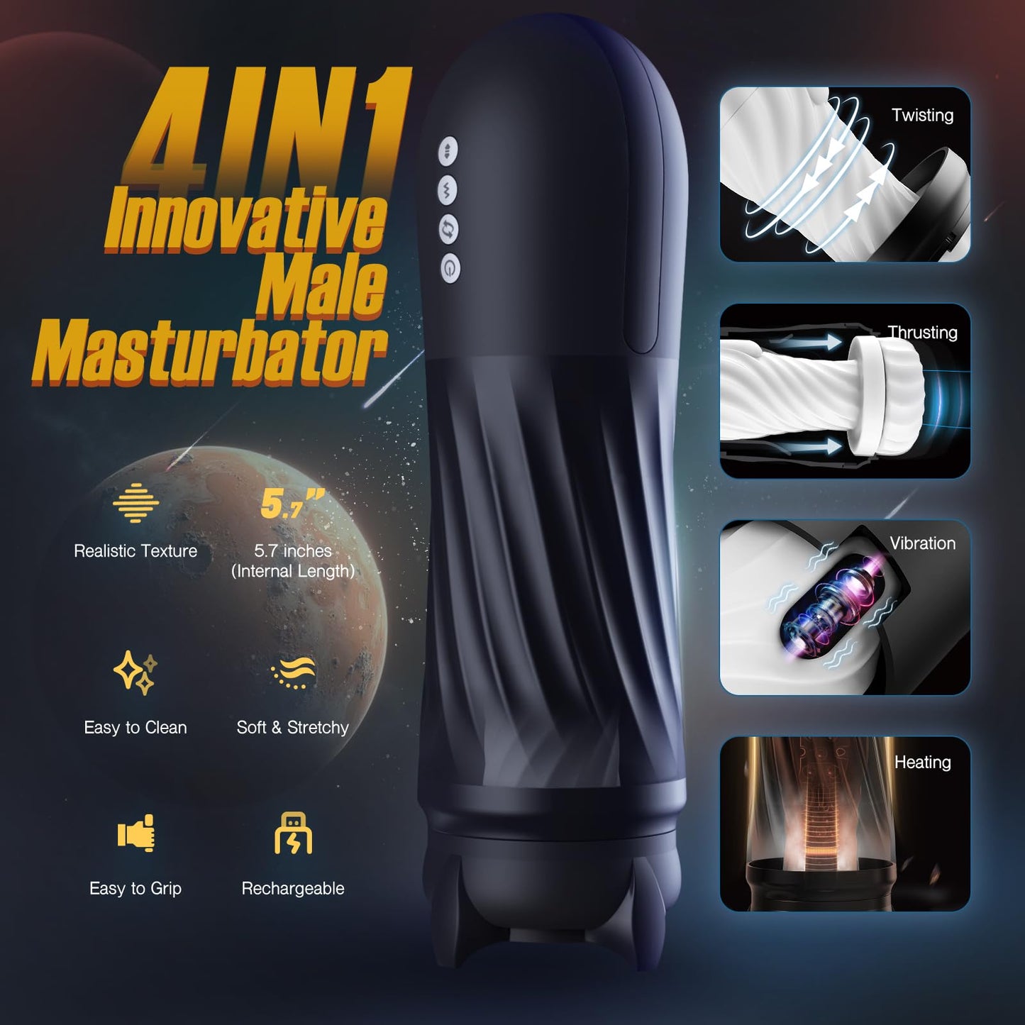 Tracy's Dog Male Masturbator Bundle - Adult Sex Toys for Men with 3 Twisting and 5 Thrusting Vibration Modes, Hands-Free Heating Male Vibrating Stroker for Men Guy Pleasure, Steelcan