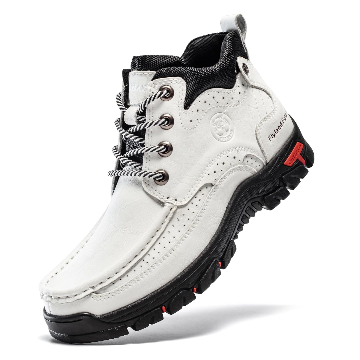 FLYLAND Men's Casual Boots Vintage Leather Ankle Dress Boot Chukka Boots Mid Top Non-Slip Driving Walking Shoes White 10.5