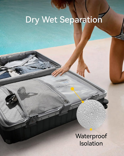 Luggage Sets with Spinner Wheels, 8010S Aluminum Frame Zipperless Polycarbonate Hard Shell Suitcase Sets (ZX-Core, Charcoal Metallic, 2 Piece (20/28))