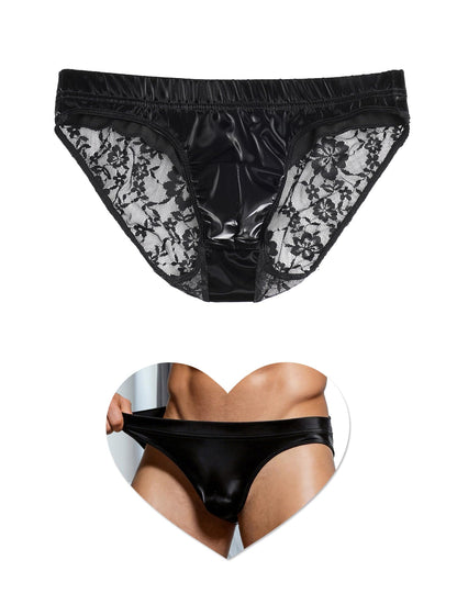 sunshinelady Men's Briefs Underwear, Lace G-String, Faux Leather Sissy Panties, Glossy Stretch Jockstrap with Pouch, S-XL