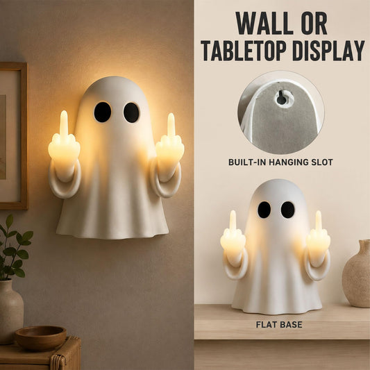 Lanenow Middle Finger Ghost Light, Warm LED Halloween Wall Decor