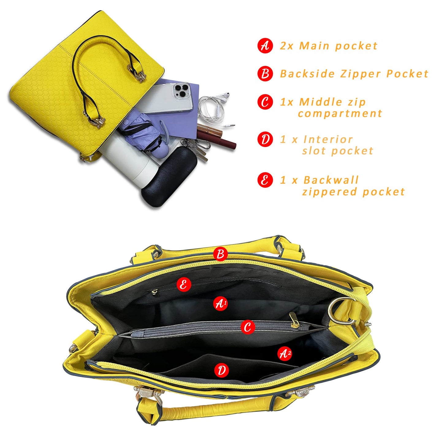 JHVYF Women Casual Top Handle Handbag Fashion Classics Satchel Shoulder Bag for Women crossbody bag Yellow Purse