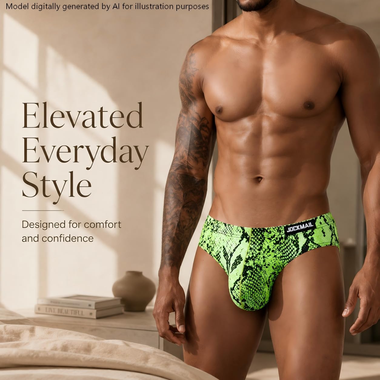 JOCKMAIL 2PCS/Pack Men's Leopard Print Underwear Briefs Sexy Comfort Soft Stretch Classic Fit Serpentine Briefs (US, Alpha, X-Large, Regular, Regular, Yellow+Green)