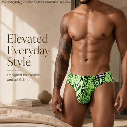 JOCKMAIL 2PCS/Pack Men's Leopard Print Underwear Briefs Sexy Comfort Soft Stretch Classic Fit Serpentine Briefs (US, Alpha, X-Large, Regular, Regular, Yellow+Green)