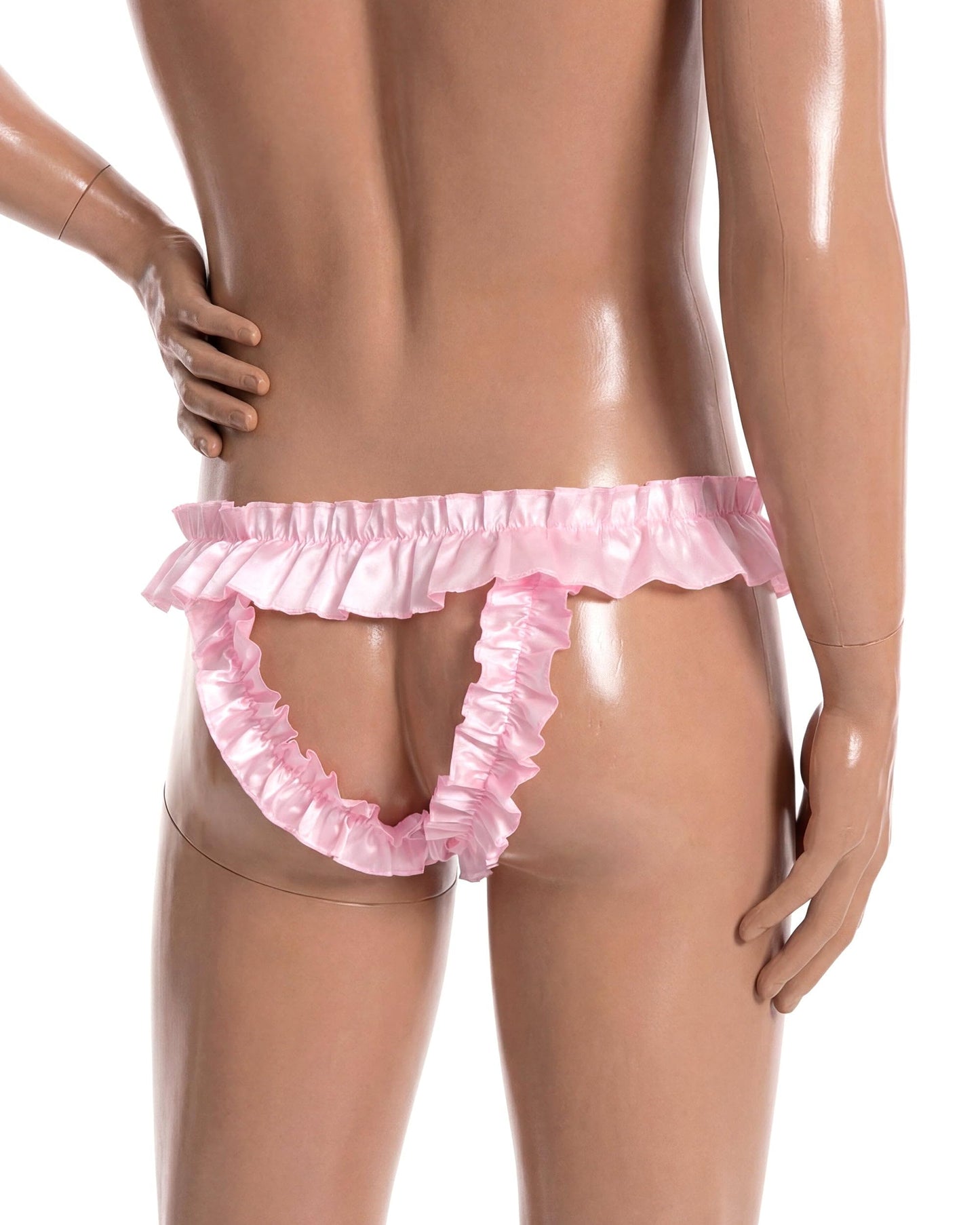 Satini Men's Satin Ruffle Bow Thong Sissy Knickers Briefs Jockstrap Panties (Baby Pink, M)