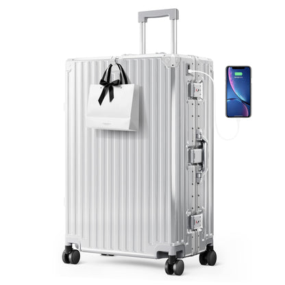 ALPHA CAMP Checked 28 Inch Luggage, Thickened Aluminum Frame Luggage with TSA Spinner Wheels, 3-Layer PC Hard Shell Zipperless Lightweight Travel Suitcase, TypeC USB Charging Port, Cup Holder