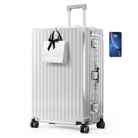 ALPHA CAMP Checked 28 Inch Luggage, Thickened Aluminum Frame Luggage with TSA Spinner Wheels, 3-Layer PC Hard Shell Zipperless Lightweight Travel Suitcase, TypeC USB Charging Port, Cup Holder