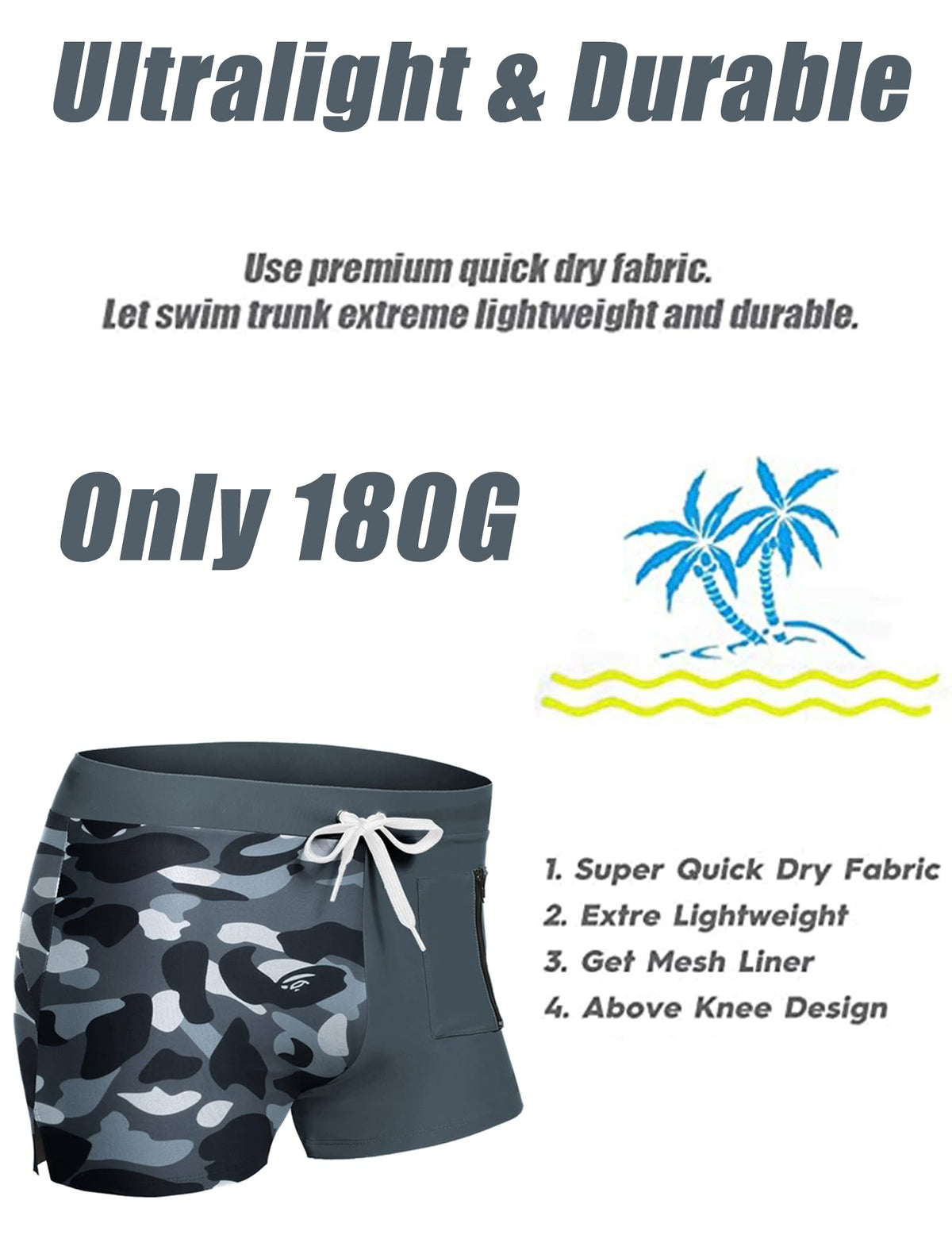 Mens Swim Trunks Bathing Suit Swim Brief Square Leg Board Short