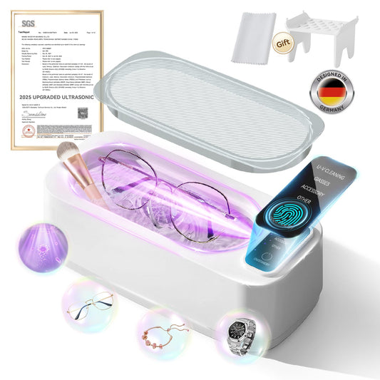 VCNFPRO 5.0 AI Upgraded Ultrasonic Jewelry Cleaner【Top1 200W German Motor】【SGS-Certified 55KHz Ultrasonic & Dual Tech】 4 Smart Modes for Jewelry, Eyeglasses, Rings, Watch Straps, Razors