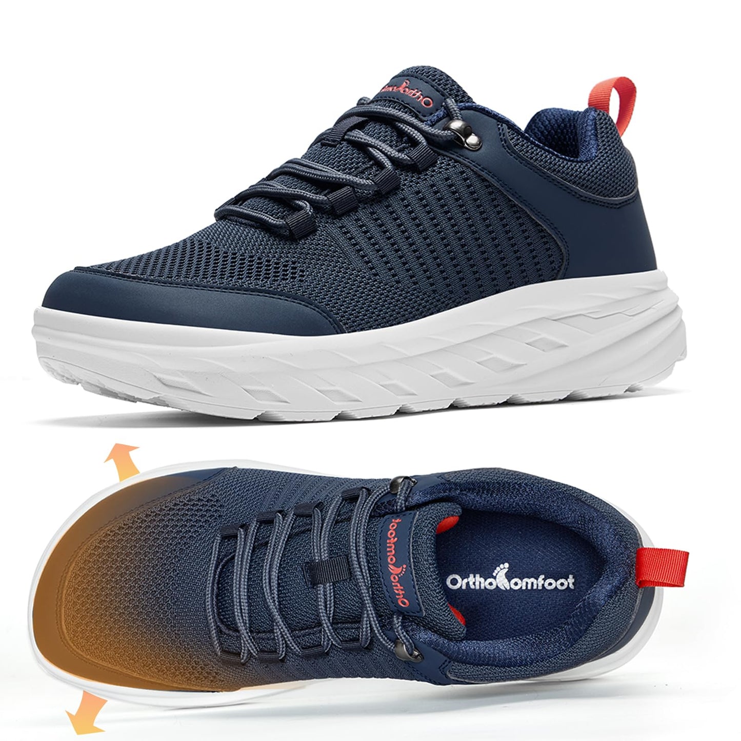 Men's Orthopedic Diabetic Wide Walking Shoes: Adjustable Fit Arch Support Ergonomic Lightweight Cycling Sneakers, Breathable Plantar Fasciitis Orthotic Foot Pain Relief Leisure Shoes Dark Blue Size 8