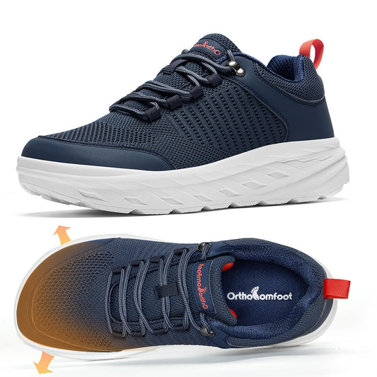 Men's Orthopedic Diabetic Wide Walking Shoes: Adjustable Fit Arch Support Ergonomic Lightweight Cycling Sneakers, Breathable Plantar Fasciitis Orthotic Foot Pain Relief Leisure Shoes Dark Blue Size 8