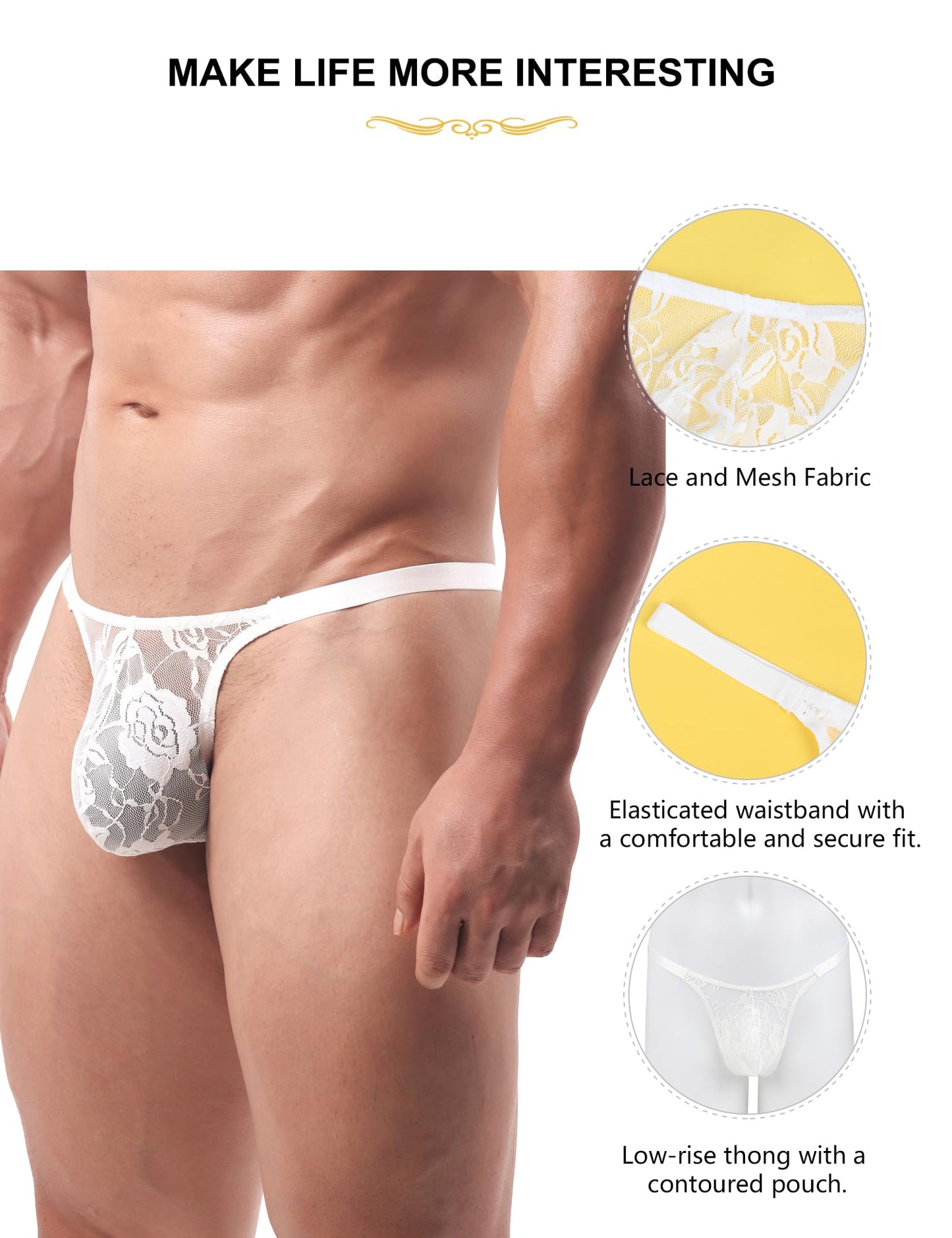 Mens Sexy Thong Underwear G-String Briefs Black Print Low Rise Sexy Hot Shorts for Mens Soft T-Back Thong 2 Piece（Black White S）