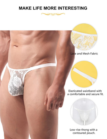 Mens Sexy Thong Underwear G-String Briefs Black Print Low Rise Sexy Hot Shorts for Mens Soft T-Back Thong 2 Piece（Black White S）